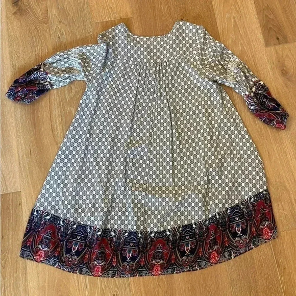 Umgee Print Cotton Tunic Dress Embroidered 3/4 Sleeves Sz S Whimisgoth Flowy - Picture 4 of 6